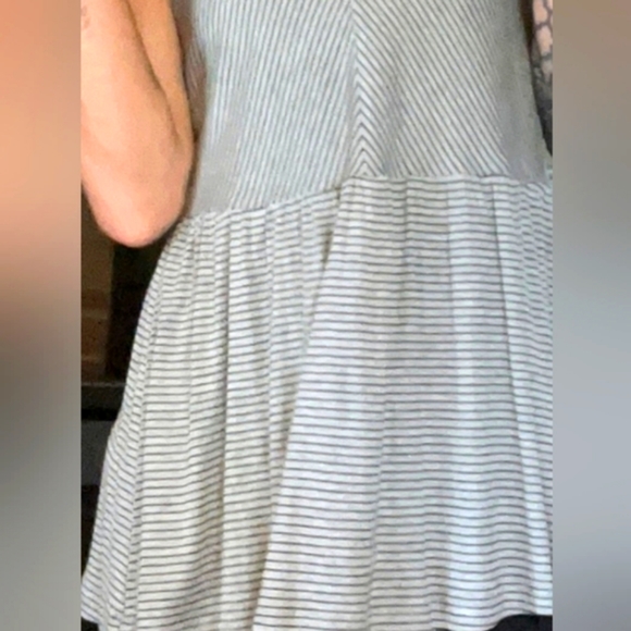 (S/M) Kismet Black/Grey Striped Peplum Top ptp 15"×L25" - Picture 3 of 12